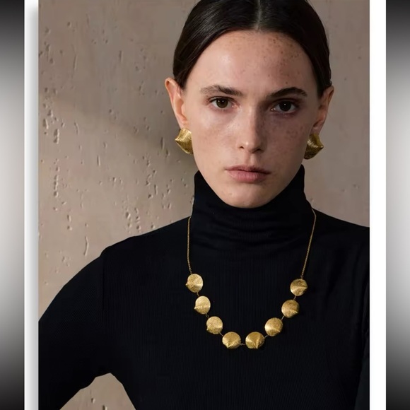 Anthropologie Jewelry - Gold Textured Bead Statement Necklace & Earring Set – Stainless Steel